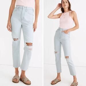 NWT MADEWELL JEANS LIGHT BLUE MOM JEAN MOMJEAN HARMAN WASH RAW HEM EDITION MC583